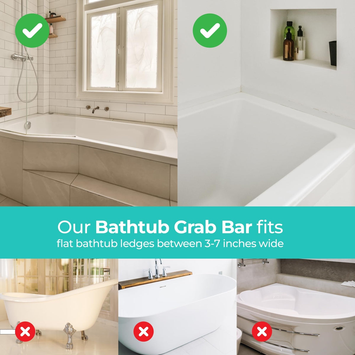 Adjustable Bathtub Grab Bar 4 Pack Safety Bath and Shower Rail for Seniors Adjustable Handles by Modern Innovations – 2 Count Pack of 2, Stainless Steel, White, Model MI-1420-Case