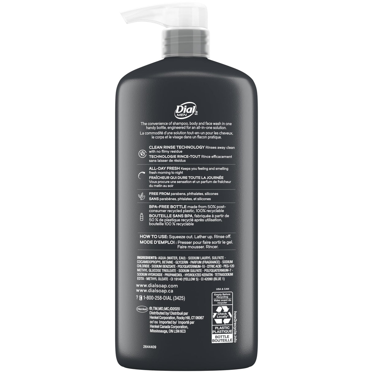 Men 3-in-1 Body by Dial – 23 Fl Oz (Pack of 3), Green, Pack of 3, Model 0308737