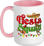 Down To Fiesta Design - Fiesta Squad Ceramic Mug, Pink/White, 15oz