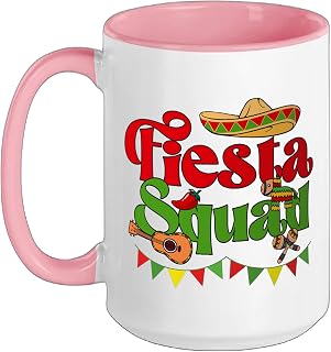 Down To Fiesta Design - Fiesta Squad Ceramic Mug, Pink/White, 15oz