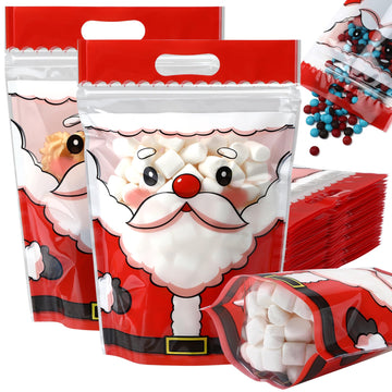 Epakh Christmas Zipper Bags, Resealable Treat Bags with Handles, Santa Claus, Pack of 100