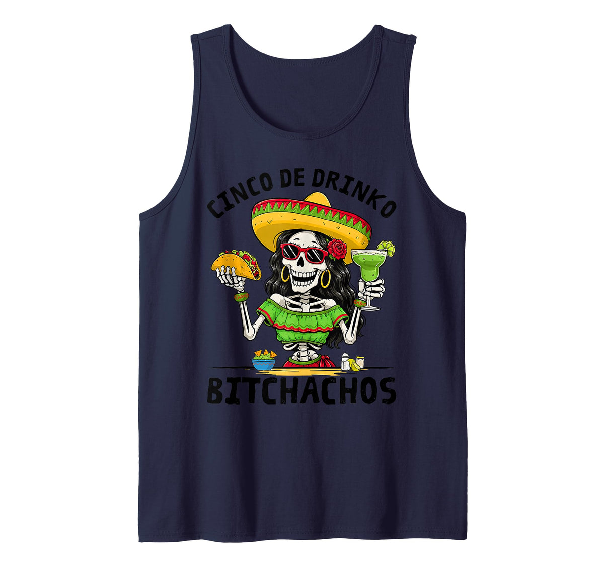 Funny Cinco De Drinko Mexican Let's Fiesta Women Tank Top by Cinco De Mayo 2026 Costume Mexican Party Fiesta – Black, Model JC4KKXXJRFS