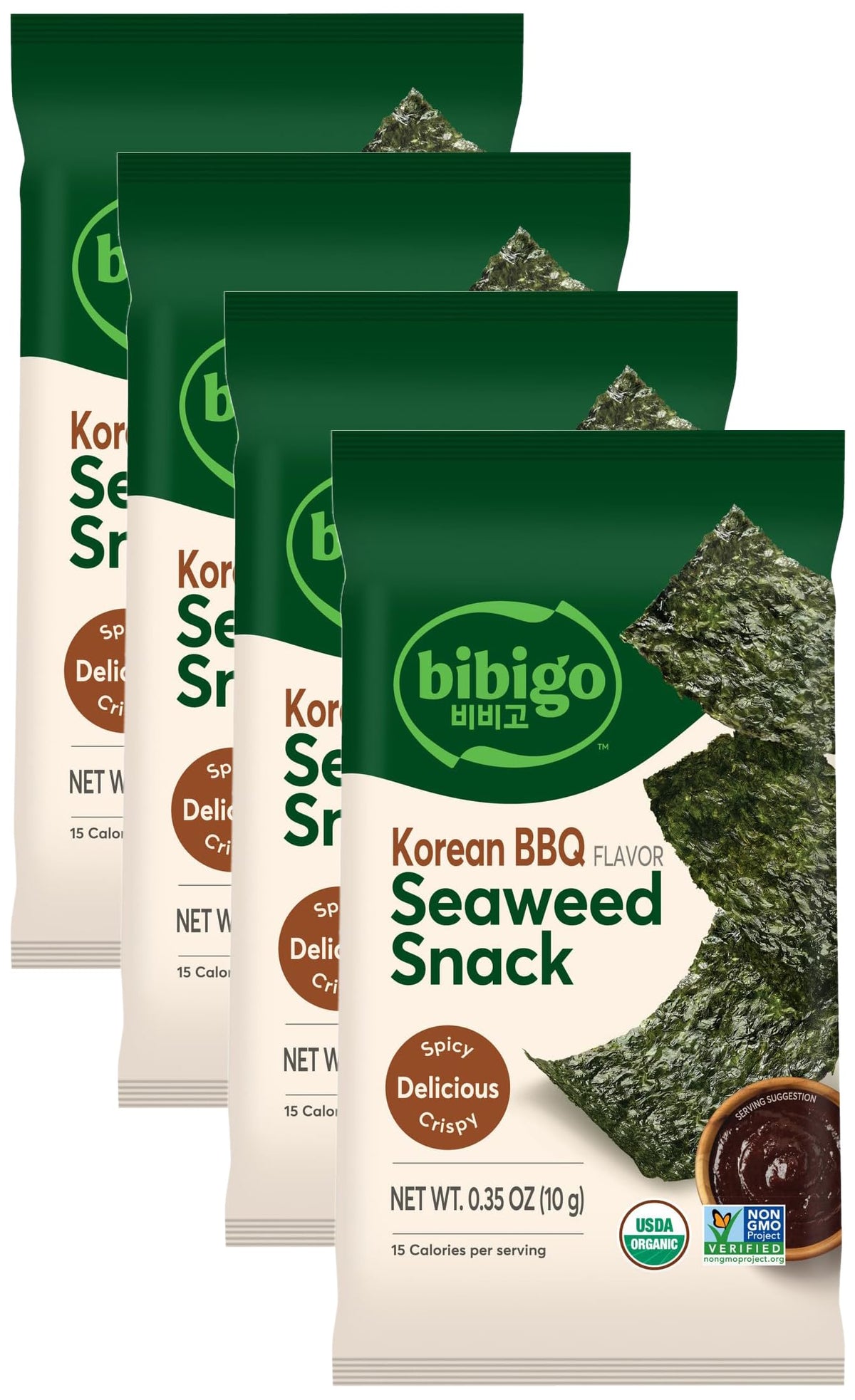Korean BBQ Flavor Seaweed Snack by bibigo – 0.35 Ounce (Pack of 4), Pack of 4
