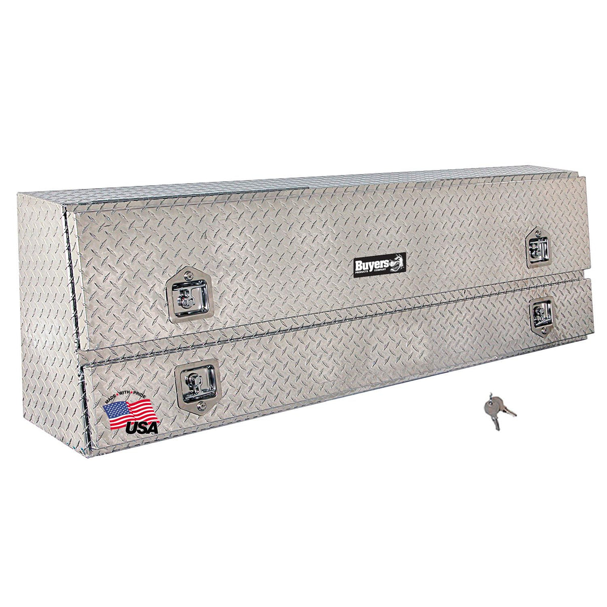 Buyers Products - Contractor Toolbox With Drop Door by Buyers Products Company – 96 x 21 x 13.5, Diamond Plate, Silver Diamond Tread, Model 1705660