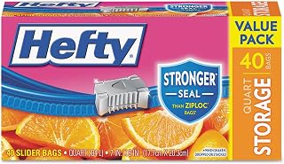 Hefty R81240CT Slider Bags Storage 1 qt 1.5 mil Clear 40/Box 9 Boxes per Carton