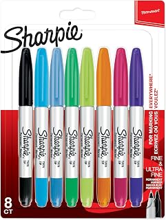 Sharpie Twin Tip Permanent Markers | Fine & Ultra-Fine Points | Assorted Colours | 8 Count