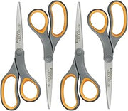 Westcott 8-Inch Titanium Bonded Straight Scissors, Soft Handle, Gray/Yellow, 4-Pack