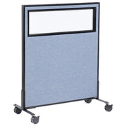 36-1/4"W x 45" H Mobile Office Partition Panel with Partial Window by Global Industrial – Alloy Steel, Blue, Model 694979MBL