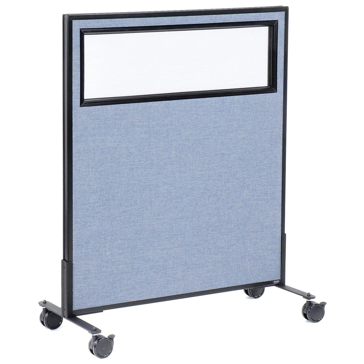36-1/4"W x 45" H Mobile Office Partition Panel with Partial Window by Global Industrial – Alloy Steel, Blue, Model 694979MBL