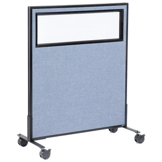 36-1/4"W x 45" H Mobile Office Partition Panel with Partial Window by Global Industrial – Alloy Steel, Blue, Model 694979MBL