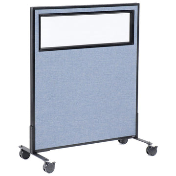 36-1/4"W x 45" H Mobile Office Partition Panel with Partial Window by Global Industrial – Alloy Steel, Blue, Model 694979MBL