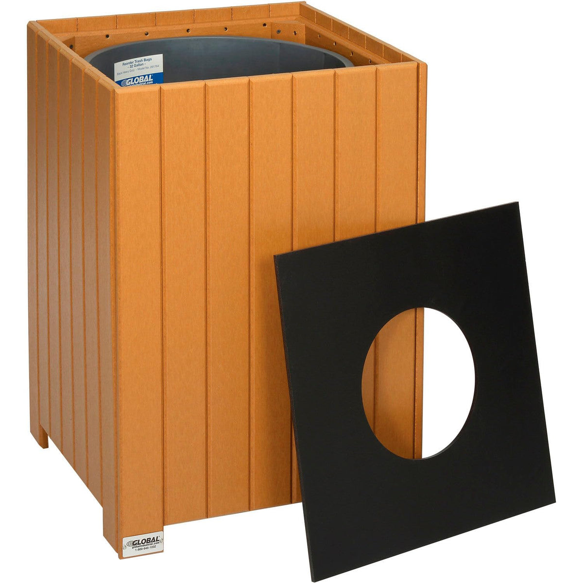 Square Recycled Plastic Receptacle W/Liner by Global Industrial – 32.0 gallons, Recycled Plastic, Cedar, Model 641322CD