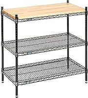 Nexel Wire Display Unit, 48" x 18" x 34", Solid Hardwood Butcher Block Top, 3 Tier Chrome Over Nickel Finish, Adjustable Shelves, 800lb Per Shelf Capacity, Leveling Feet with Glides