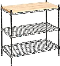 Nexel Wire Display Unit, 48" x 18" x 34", Solid Hardwood Butcher Block Top, 3 Tier Chrome Over Nickel Finish, Adjustable Shelves, 800lb Per Shelf Capacity, Leveling Feet with Glides