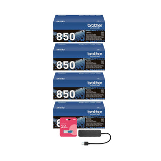 Genuine TN850 High-Yield Black Toner 4-Pack Bundle with Accessories by Brother – Medium, Black, Model ATN850