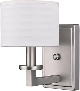Canarm IWF283A01BPT City 1-Light Wall Mount with White Fabric Shades, Brushed Pewter