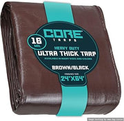 Core Tarps Extra Heavy Duty 16 Mil Tarp Cover, Waterproof, UV Resistant, Rip and Tear Proof, Poly Tarpaulin with Reinforced Edges for Roof, Patio, Pool, Boat (Brown/Black 24′ X 64′)