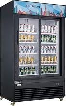 Dukers DSM-47SR Commercial Glass Sliding 2-Door Merchandiser Refrigerator in Black