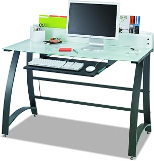 Safco Products 1938TG Xpressions 47" Computer Glass Top Workstation (Optional Keyboard Tray 1940BL Sold Separately), Tempered Glass/Black Frame
