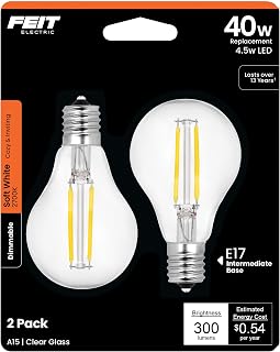 Feit Electric A15 Clear Glass LED Light Bulb, 40W Eq, Soft White, 2 Pack