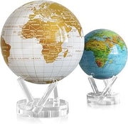 MOVA Globe Bundle – Pearl White and Gold 8.5” + Blue Relief Map 4.5” | Solar-Powered Rotating Globes | No Batteries or Cords | Modern Luxury Meets Classic Geography Decor