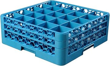 Carlisle RG25-214 OptiClean 25 Compartment Glass Rack with 2 Extenders, Blue