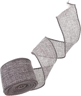 4cm Wide Wired Decorative Wrapping Ribbon Gray Linen-Like Fabric Roll, DIY Craft Supply for Christmas Holiday Packaging and Floral Wreath Making, 5 Yards