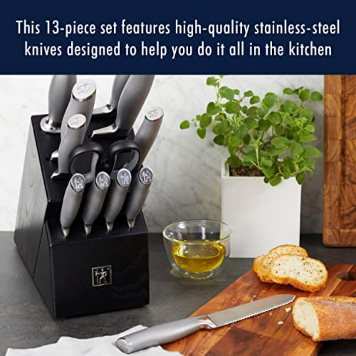 J.A International Modernist 13-pc Knife Block Set by HENCKELS – 13-pc, Stainless steel, Black, Pack of 13, Model 17500-000