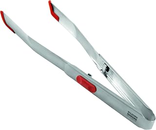Kuhn Rikon Stainless Steel SoftEdge Locking Tweezer Tongs with Silicone Edge, Red