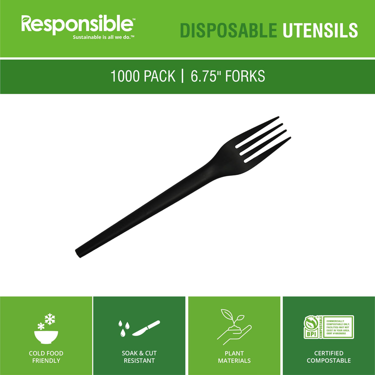 Responsible Products 6.75" Forks Black (1000 Count) / Black / 1000 Forks