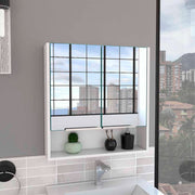 25-inch Tall Double Door Mirror Cabinet with Open Shelf by tatacoa – Engineered Wood, White