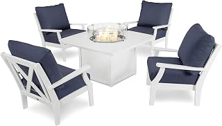 Polywood Braxton Deep Seating Set, White/Spectrum Indigo