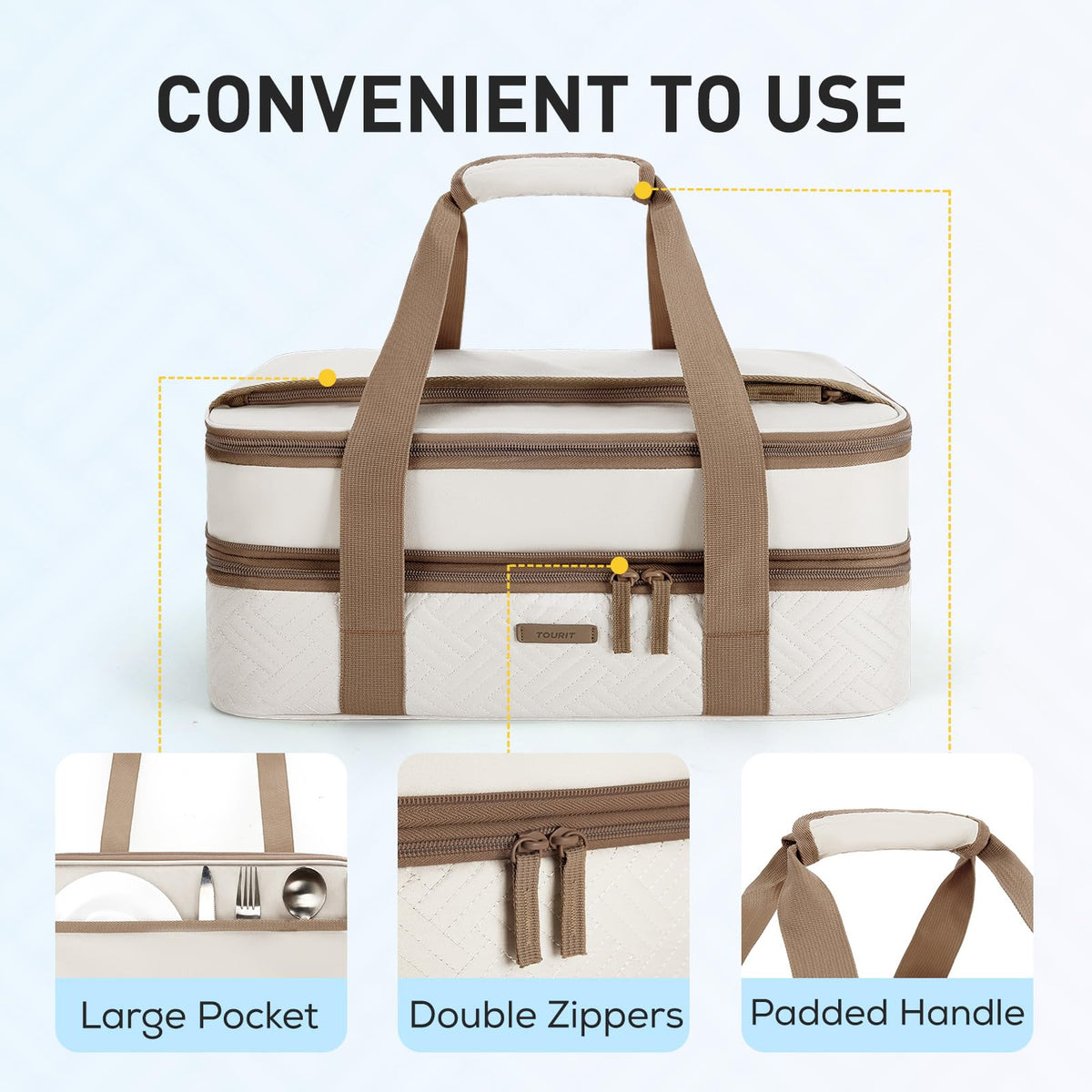 TOURIT Expandable Casserole Carrier, Double Compartment, Beige