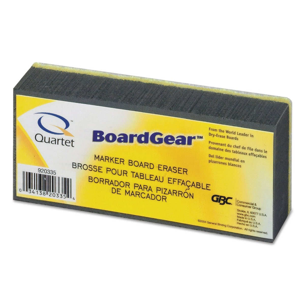 Whiteboard Eraser by Quartet – 5" x 2 3/4" x 1 3/8", Soft Bristles, White, Model 920335