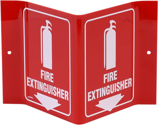 V Sign "Fire Extinguisher" with Picto - White on Red by Brady – 6" H x 8" W x 4" D, Acrylic, White on Red, Model V1FE15A