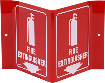 V Sign "Fire Extinguisher" with Picto - White on Red by Brady – 6" H x 8" W x 4" D, Acrylic, White on Red, Model V1FE15A
