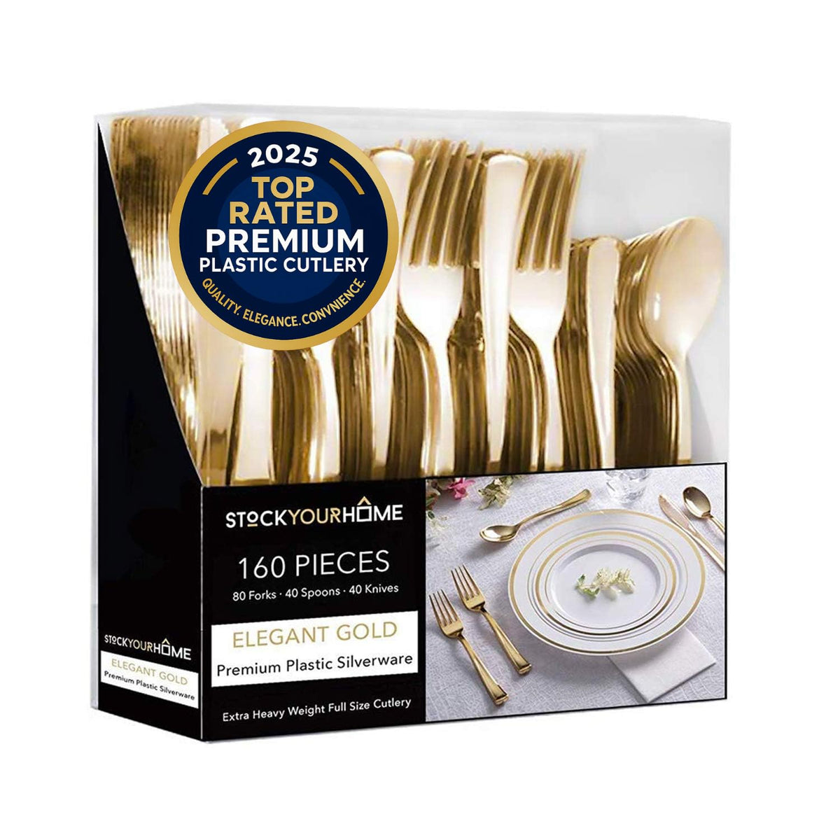 Gold Plastic Silverware Set (160 Bulk Pack) Disposable Cutlery Utensils by Stock Your Home – 160 Count, Plastic, Gold, Pack of 160, Model Stock Your Home 1008_2