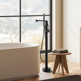 Allario Gleaming Brass Freestanding Tub Faucet in Matte Black with Handshower by ALTAIR – Brass, Matte Black, Model F1415S-BTF-MB