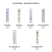 Eco-Products Compostable CPLA 6" Plastic Utensil Set – Wrapped Plantware Cutlery, Case of 250, White Disposable Knife, Fork, Spoon, and Napkin, Renewable Material Made from Plants, Sturdy and Strong