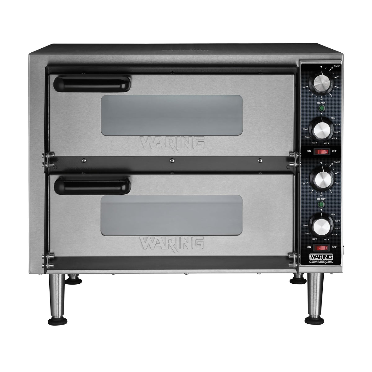 Pizza Oven with Independent Double-Deck & 14" Pizza Deck by Waring – Double Deck - Dual Chamber, 137.2 cubic_inches, Ceramic, Silver, Model WPO350