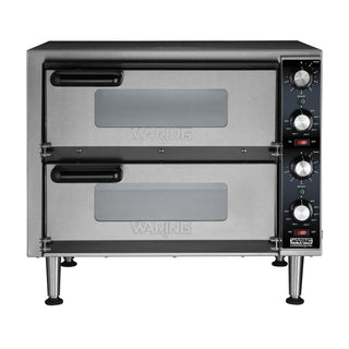 Pizza Oven with Independent Double-Deck & 14" Pizza Deck by Waring – Double Deck - Dual Chamber, 137.2 cubic_inches, Ceramic, Silver, Model WPO350