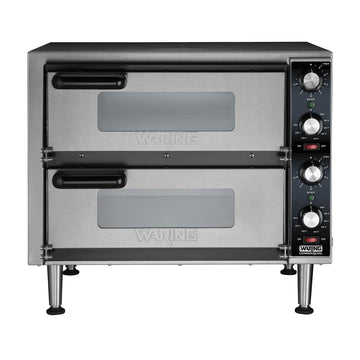 Pizza Oven with Independent Double-Deck & 14" Pizza Deck by Waring – Double Deck - Dual Chamber, 137.2 cubic_inches, Ceramic, Silver, Model WPO350