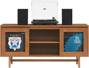 Crosley Furniture Dempsey Record Player Cabinet Vinyl Storage and Display Mid-Century Modern Turntable Stand, Walnut