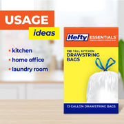 Essentials 13 Gallon Kitchen Trash Bags by Hefty – 45 Count (Pack of 1), 13.0 gallons, PE, White, Model E89050PR