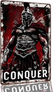 Spartan Warrior Conquer Motivational Aluminum Decorative Sign, 8 x 12 Inch