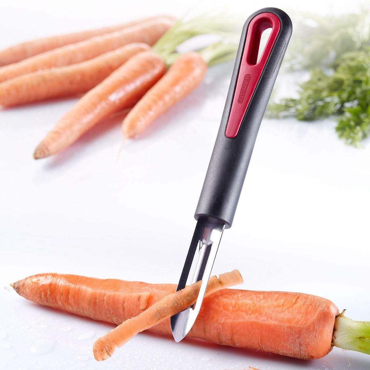 Germany Stainless Steel Vegetable Peeler (Red/Black) by Westmark – 7.3 x 1.1 x 0.8", Multi-Ply, Black/Silver/Red, Model 29062270
