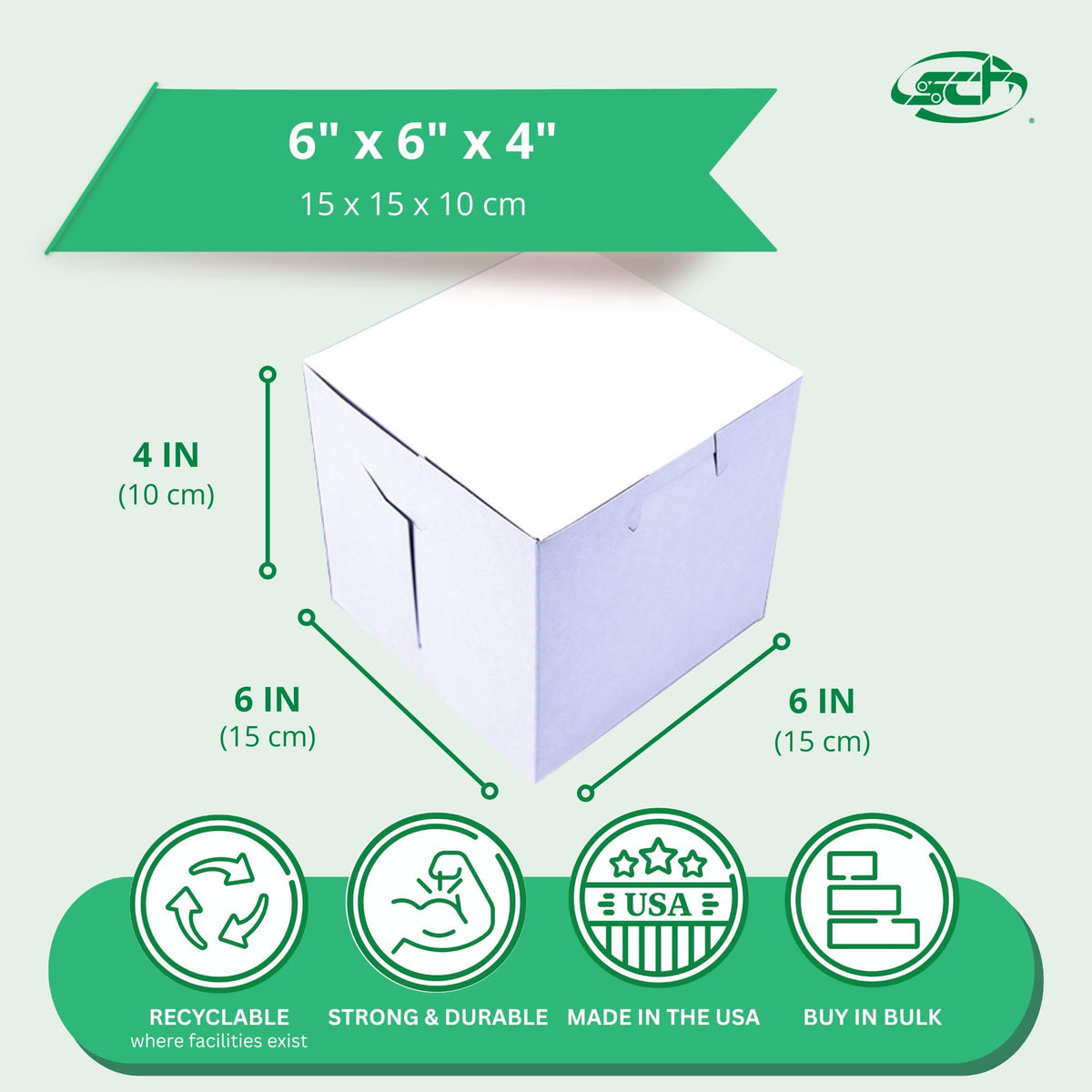 Premium Clay Coated Kraft Paperboard White Non-Window Lock Corner Bakery Box by SOUTHERN CHAMPION TRAY – 6" L x 6" W x 4" H - 250ct, Cardboard, White, Pack of 250, Model 0909