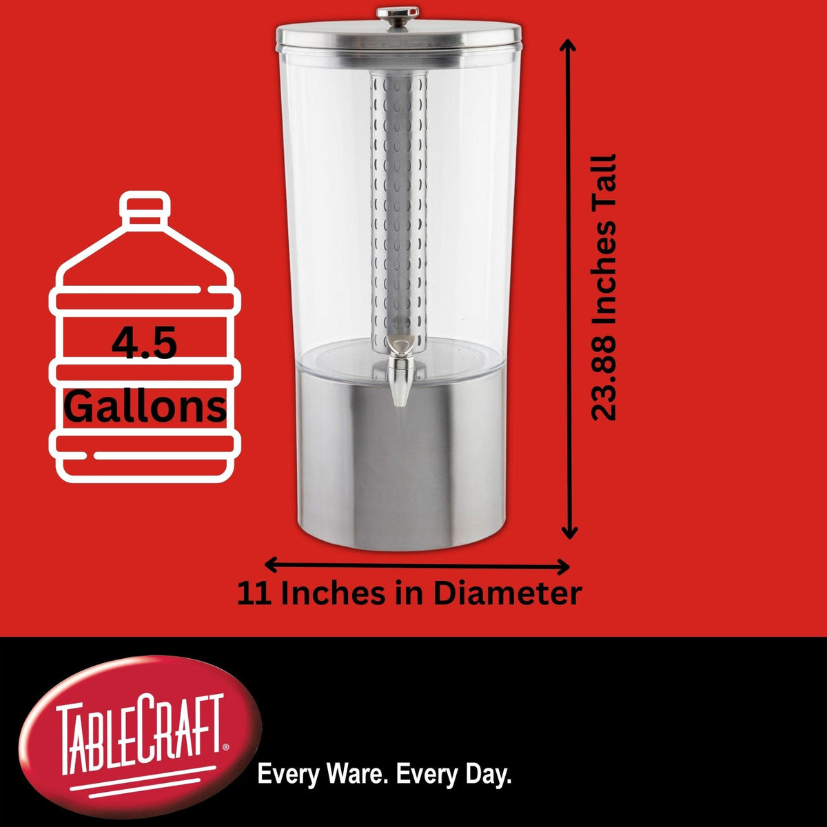 Tablecraft 2.5 Gallon Upscale Drink Dispenser / 11 x 13.5 x 24" / Stainless Steel Iced Beverage Dispensers