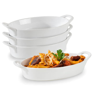 Home Beets Oval Au Gratin Dishes, Ceramic 16 oz Set of 4, White