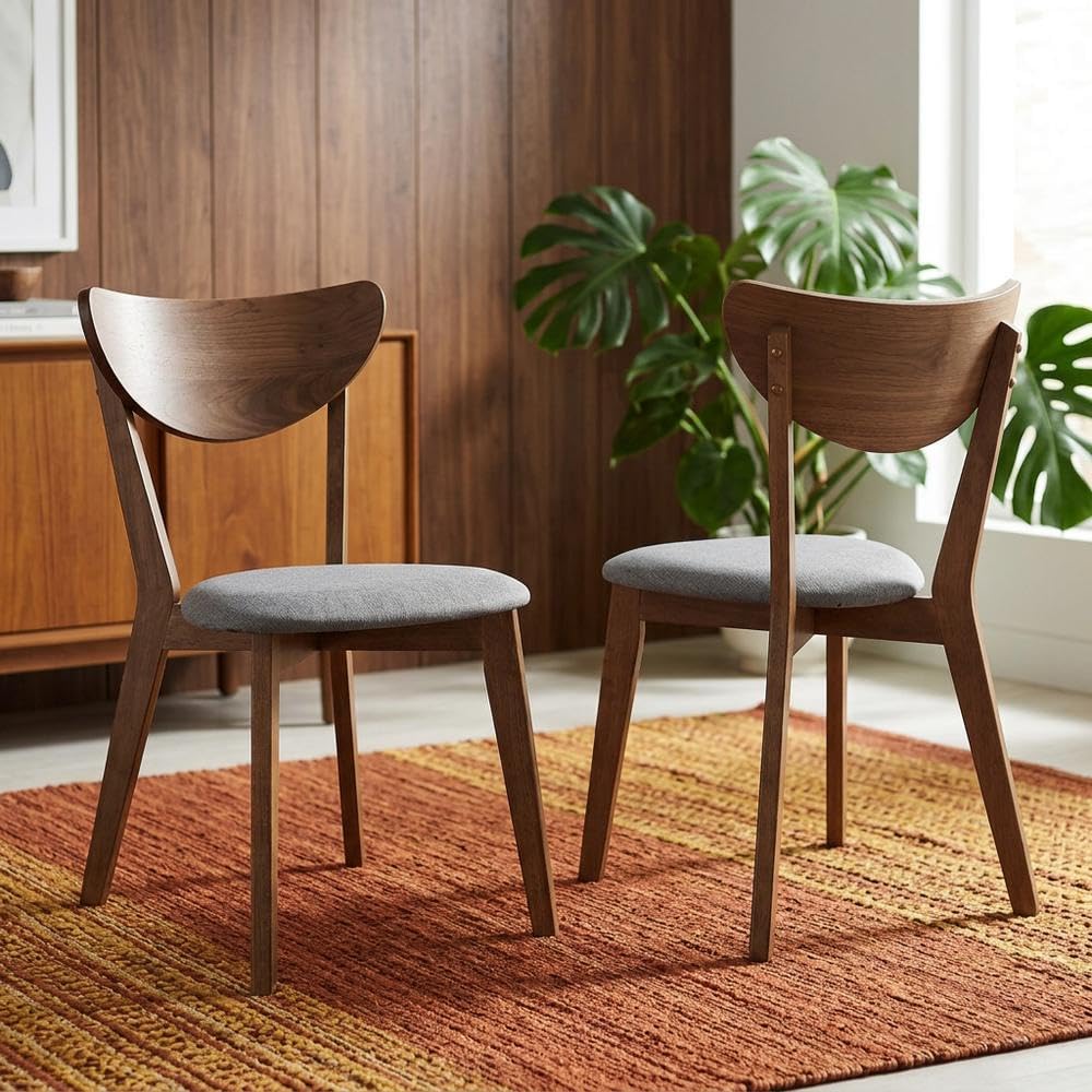 Polyester-Upholstered Mid-Century Modern Dining Side Chairs Set of by Furnifact – Wood, Brown, Pack of 2